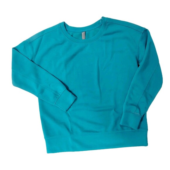 Mondetta Women's M Drop Shoulder Scuba Crewneck Relaxed Sweatshirt Stretch Teal - Picture 7 of 12